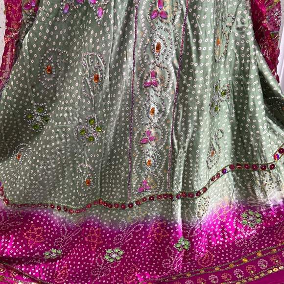 Elegant Pink and Green Lehenga - Picture 4 of 15